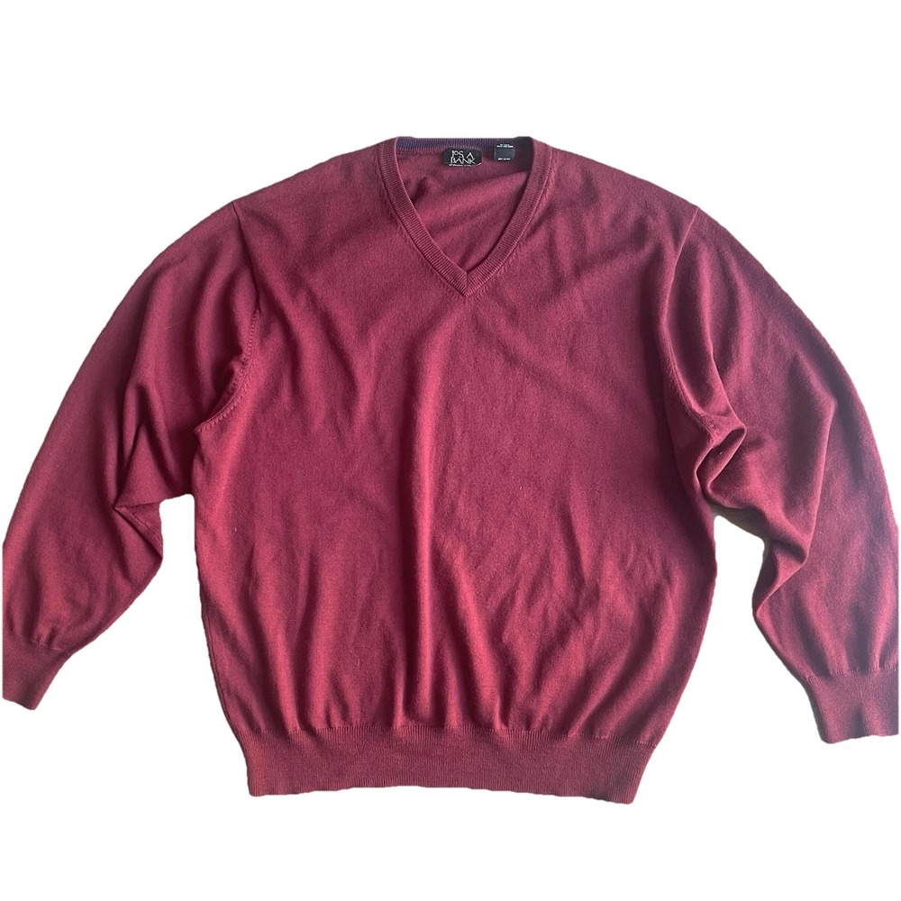 Jos A. Bank 100% Merino Wool Sweater XXL 2X Wine V-Neck Signature Collection